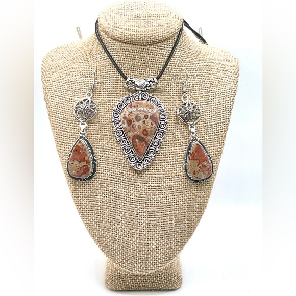 Leopardskin Jasper Pendant & Earrings Set - Picture 1 of 5